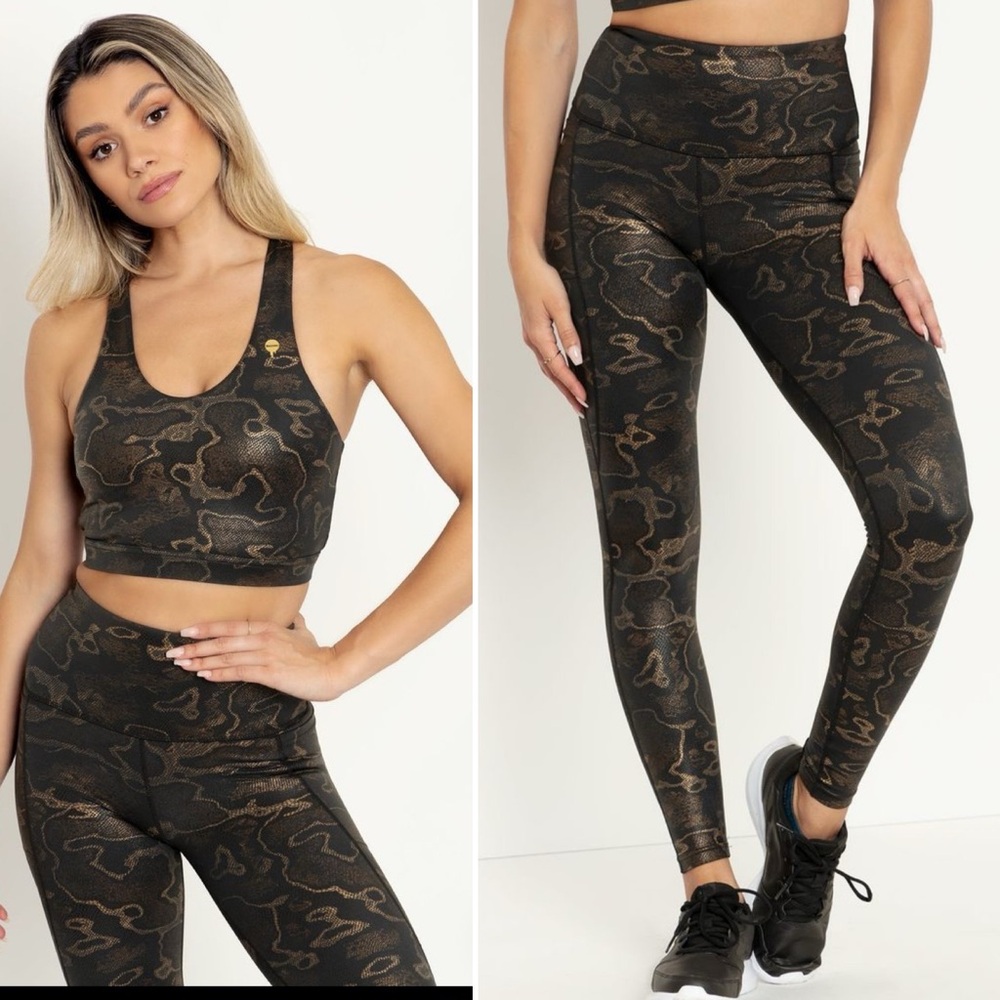 Bronze Sepent SET: Large Cut Out Crop Top, Medium HW Ninja Pants